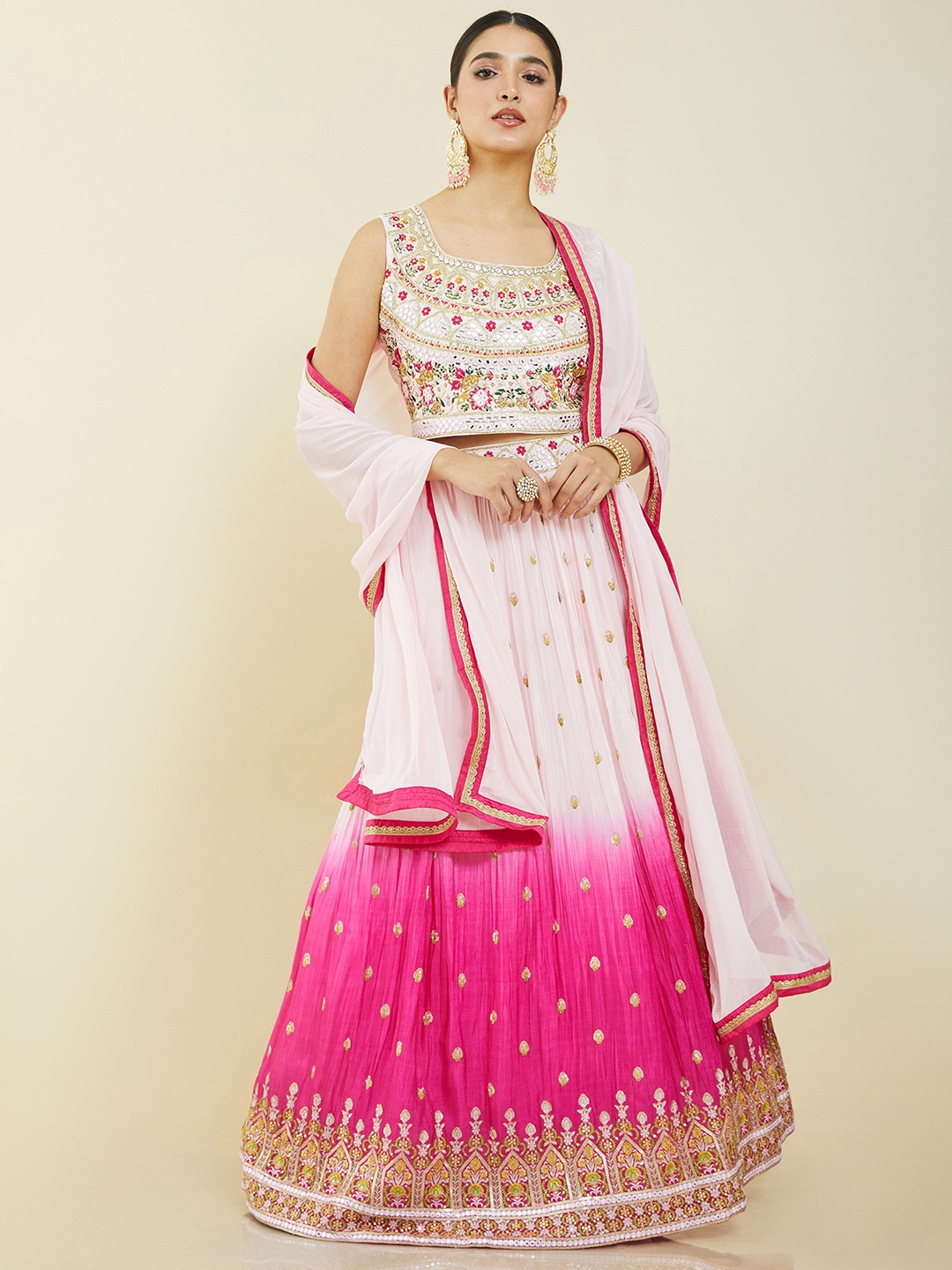 

Soch Pink & White Embellished Sequinned Ready to Wear Lehenga with Blouse & Dupatta