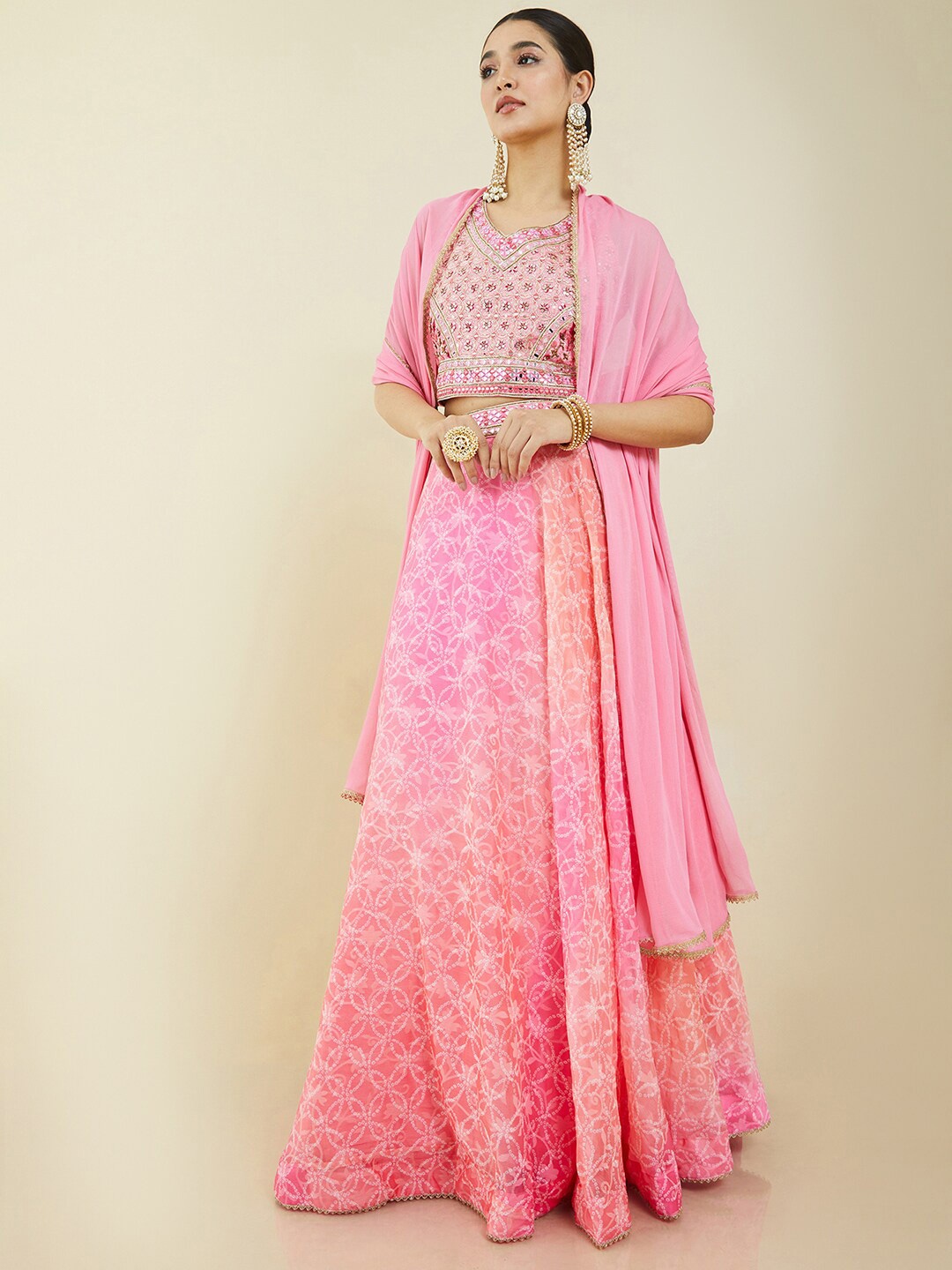 

Soch Pink & White Embellished Ready to Wear Lehenga with Blouse & Dupatta