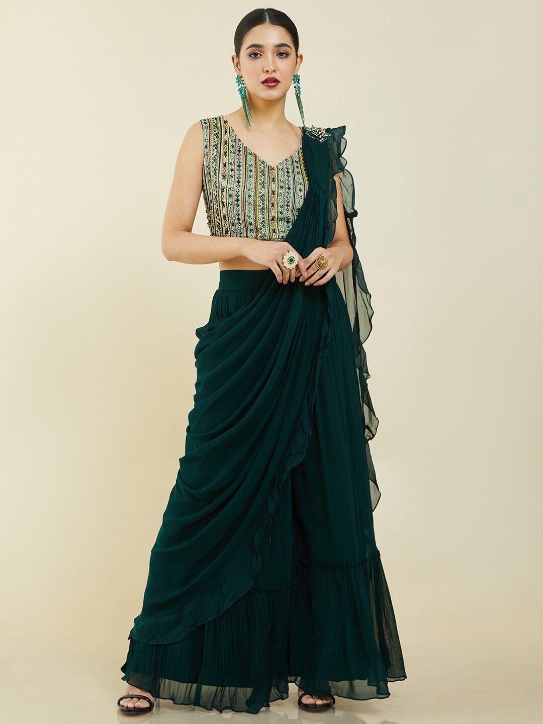

Soch Green & Blue Embellished Ready to Wear Lehenga with Blouse