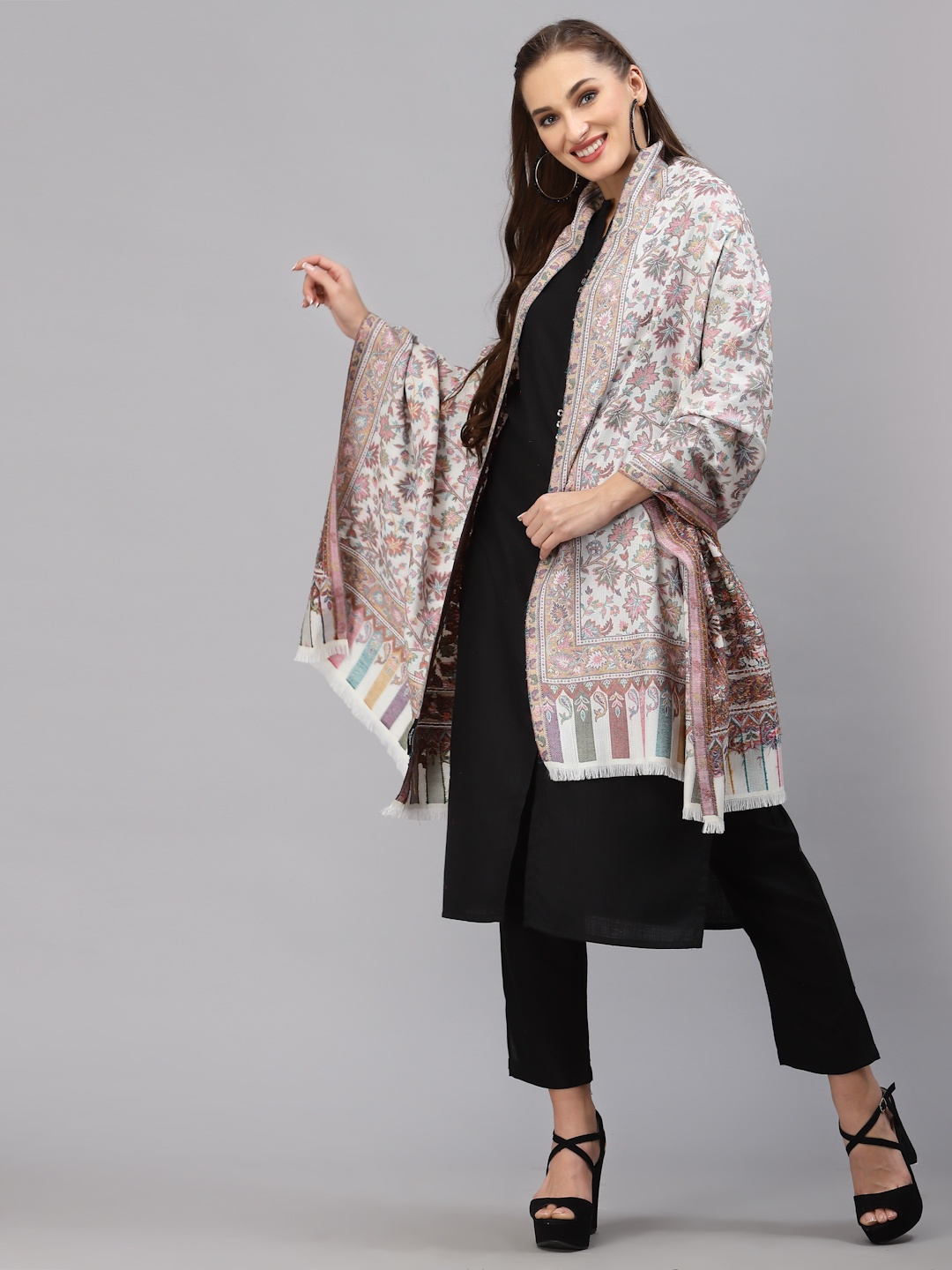 

Style Quotient Women White & Pink Woven Design Shawl