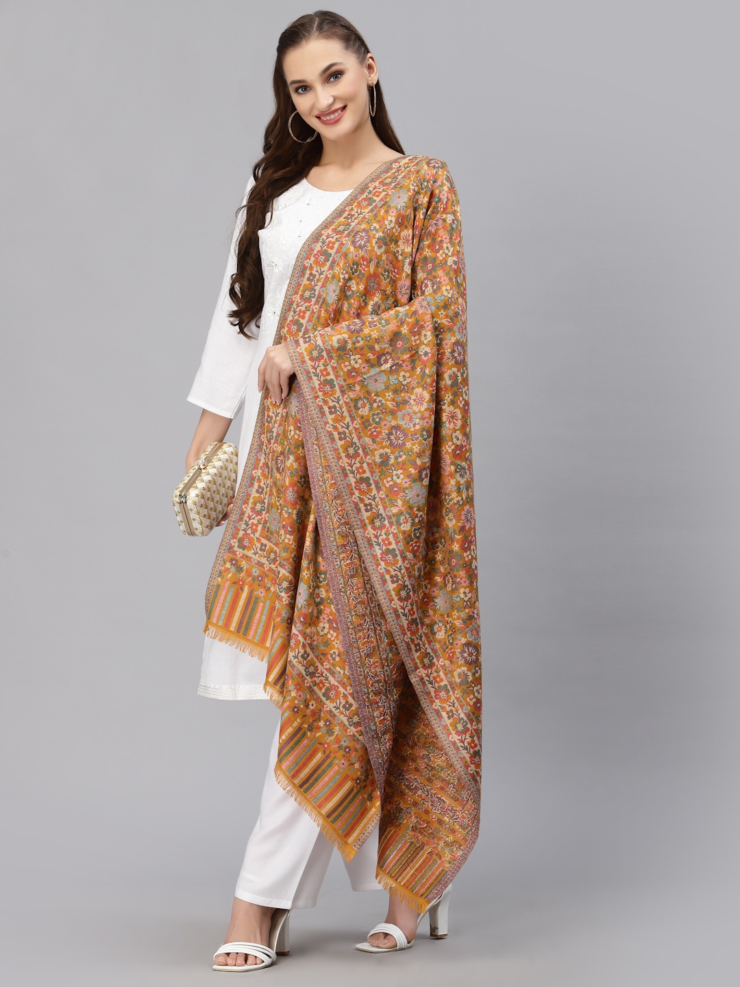 

Style Quotient Women Mustard Yellow Printed Shawl