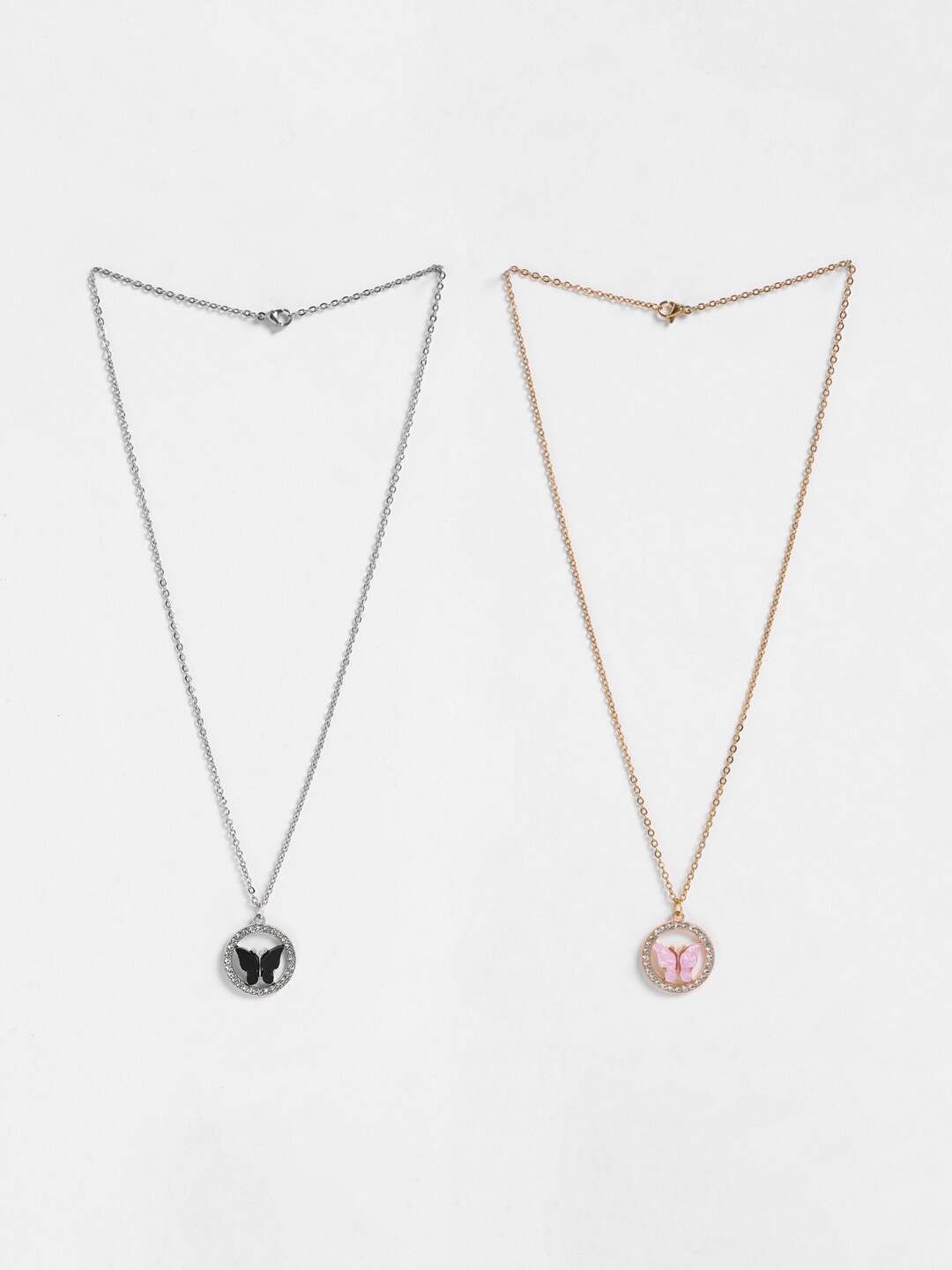 

EL REGALO Gold-Toned & Silver-Toned Set Of 2 Butterfly Pendant Chain