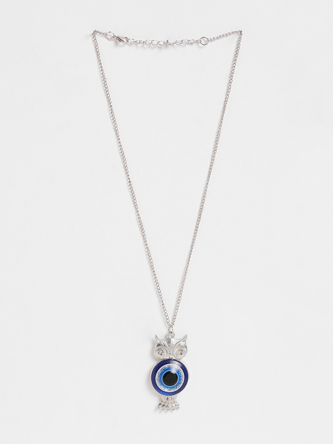 

EL REGALO Silver-Toned & Blue Evil Eye Pendant Chain