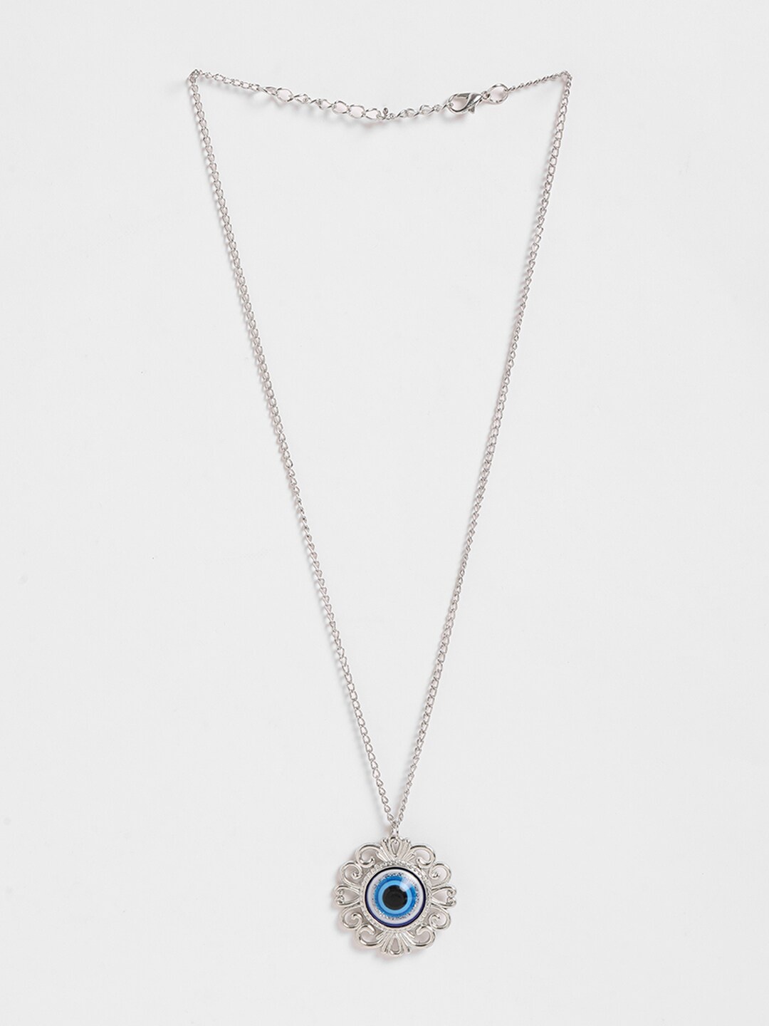 

EL REGALO Silver-Toned & Blue Evil Eye Pendant Chain