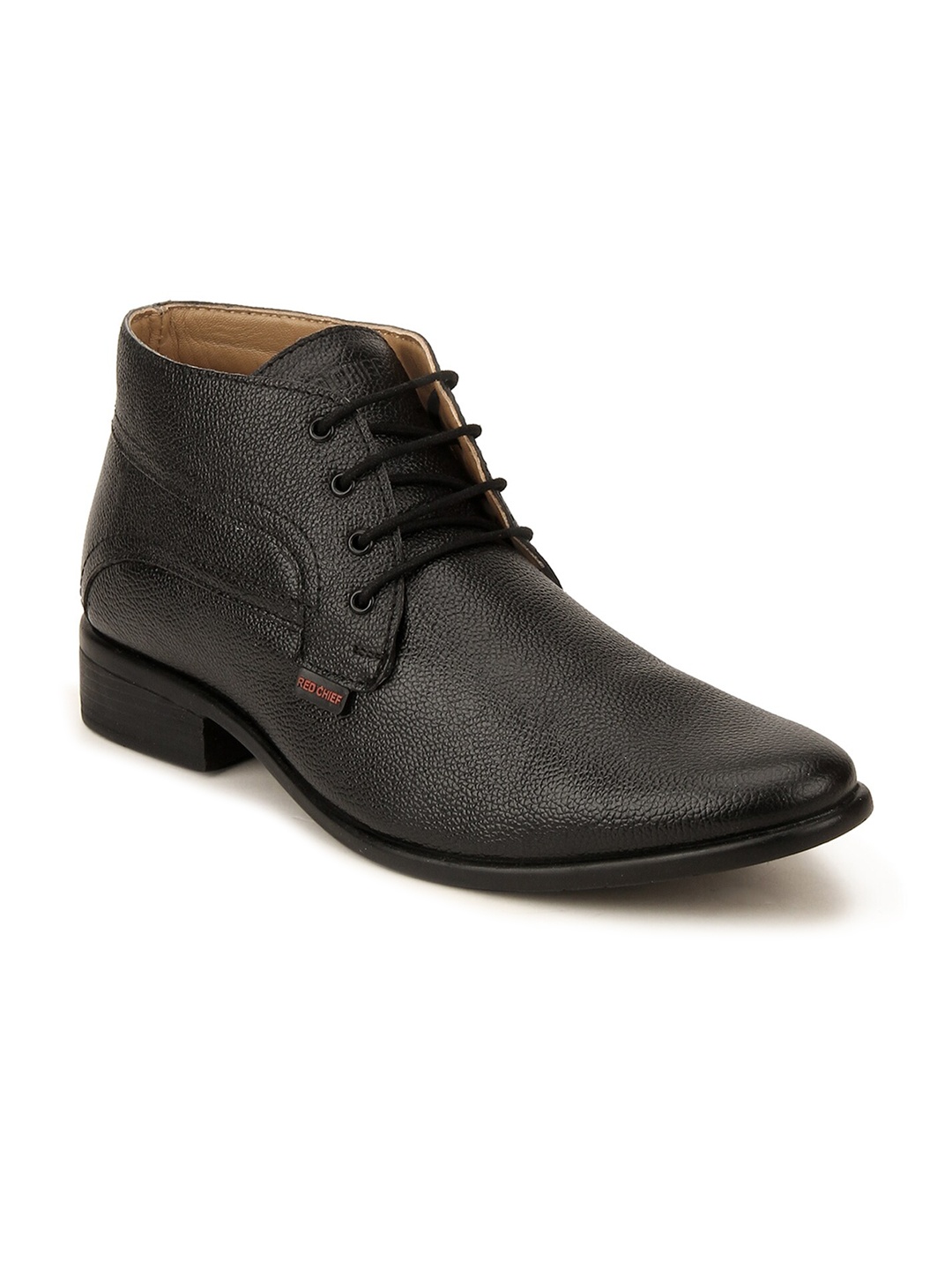 

Red Chief Men Black Textured Leather Mid-top Formal Derbys