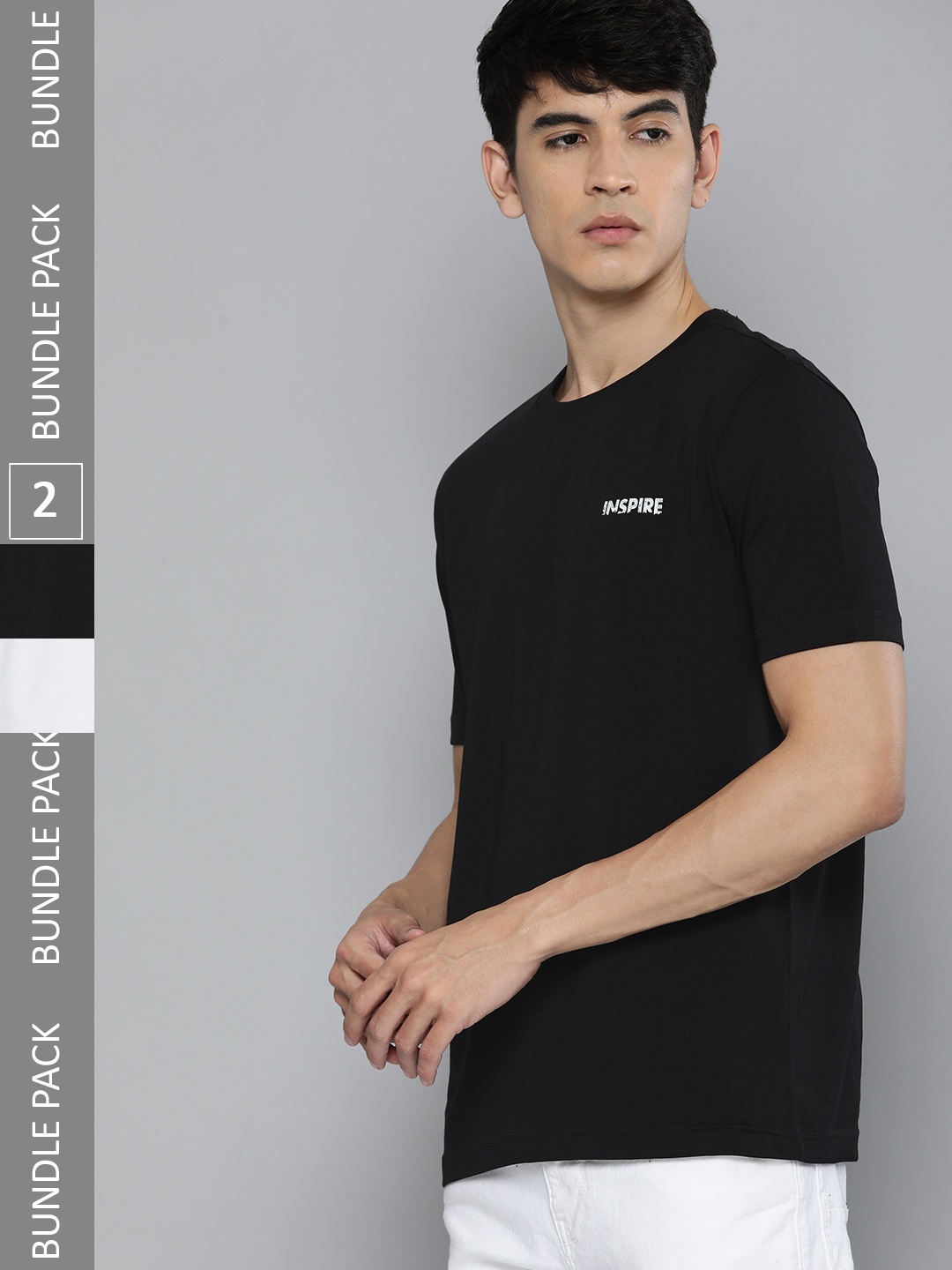 

HERE&NOW Men Pack of 2 Typography Printed Pure Cotton T-shirt, Black