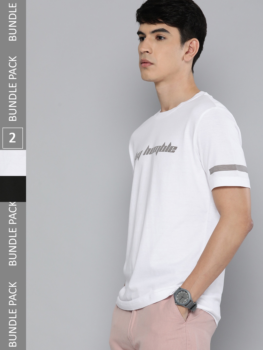 

HERE&NOW Men Pack of 2 Typography Printed Pure Cotton T-shirt, White