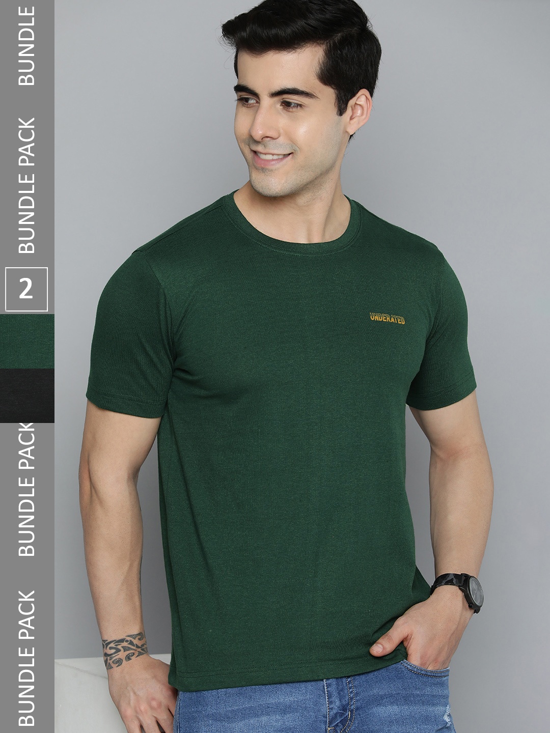 

HERE&NOW Men Pack Of 2 Pure Cotton T-shirts, Black