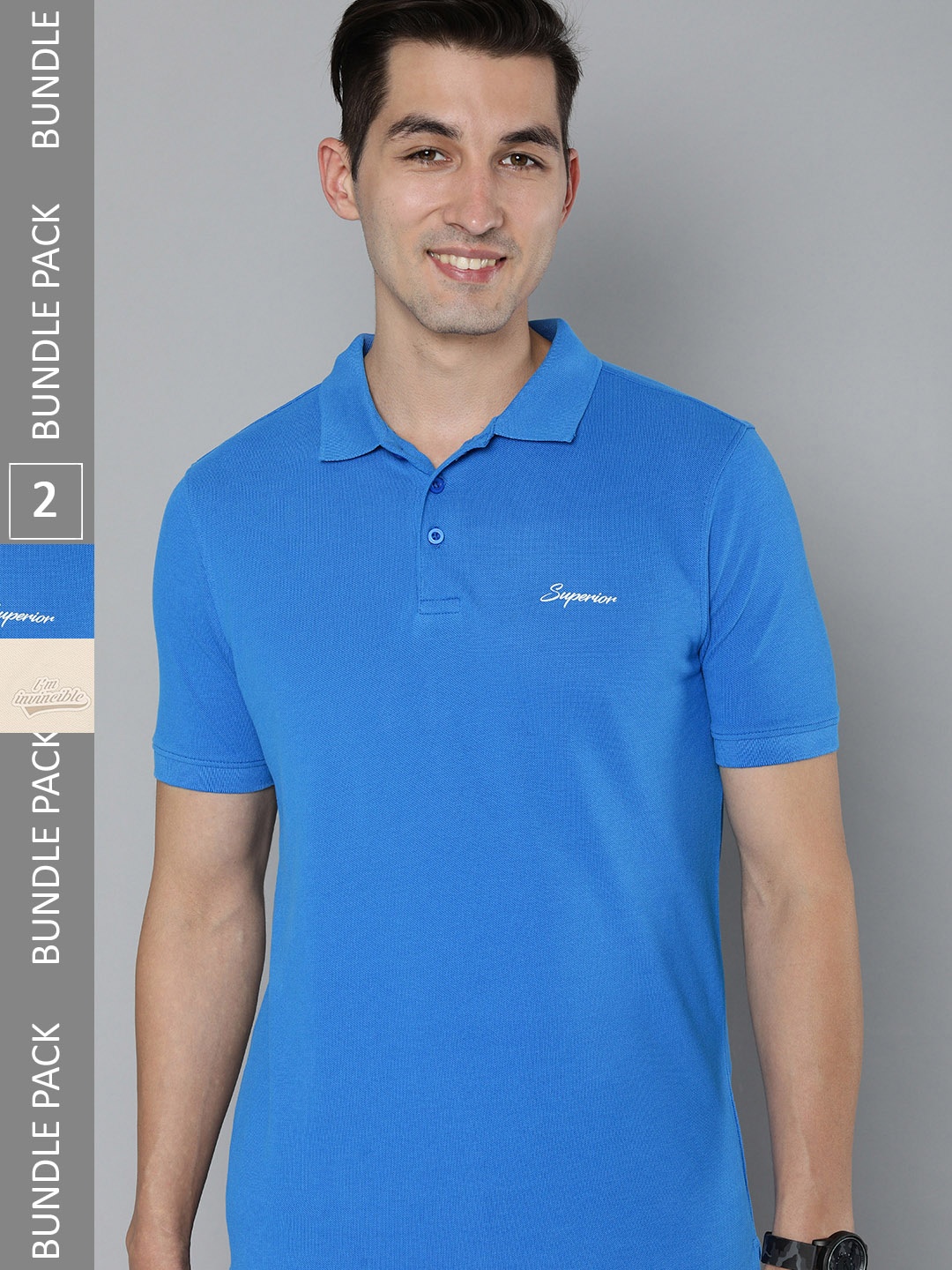 HERE&NOW Men Pack Of 2 Polo Collar Pure Cotton T-shirt, Blue