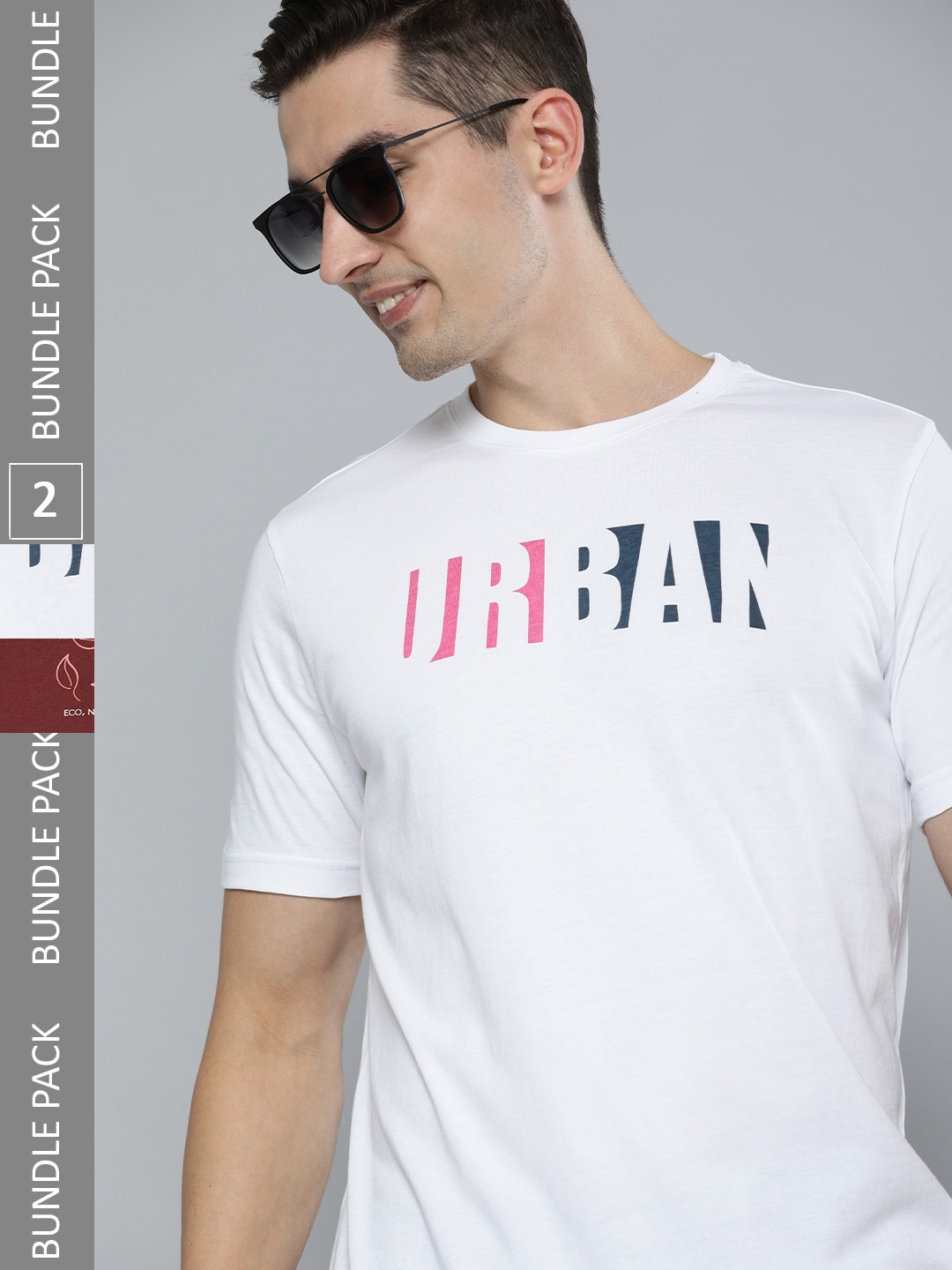 

HERE&NOW Men Pack Of 2 Pure Cotton T-shirts, White