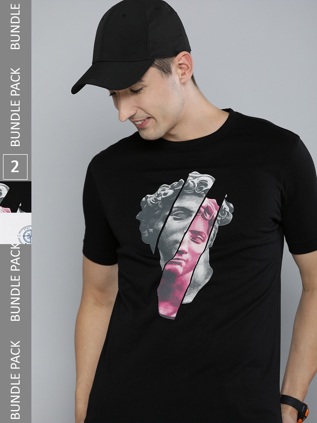 

HERE&NOW Men Pack Of 2 Pure Cotton T-shirts, Black