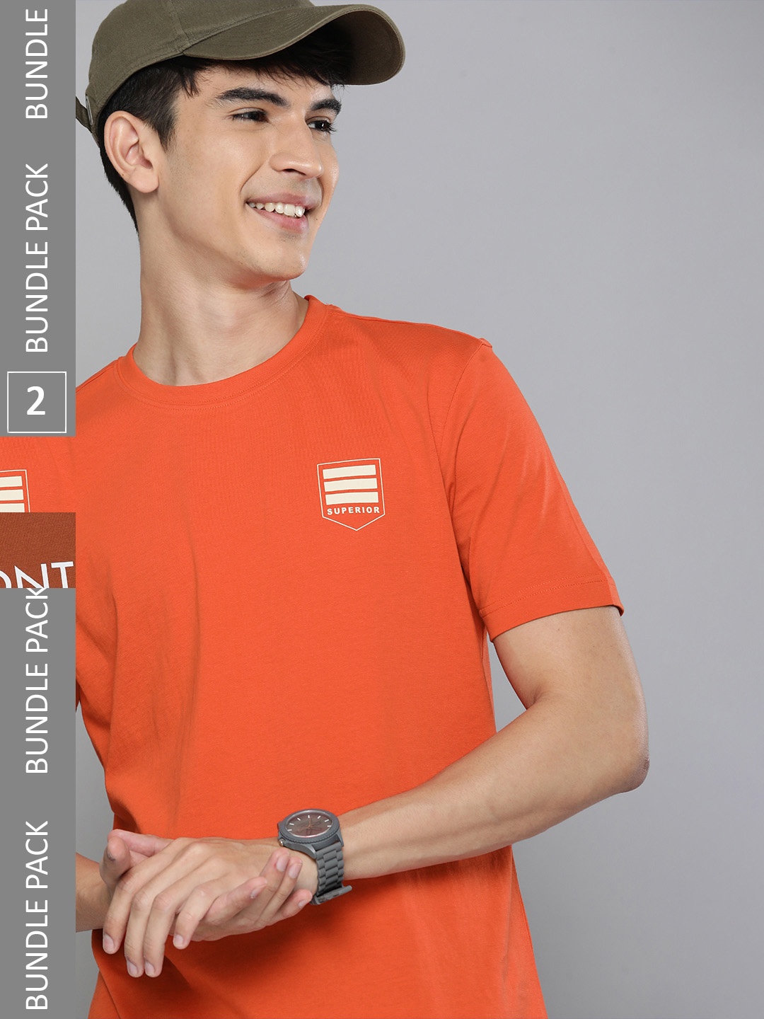 

HERE&NOW Men Pack Of 2 Pure Cotton T-shirts, Orange