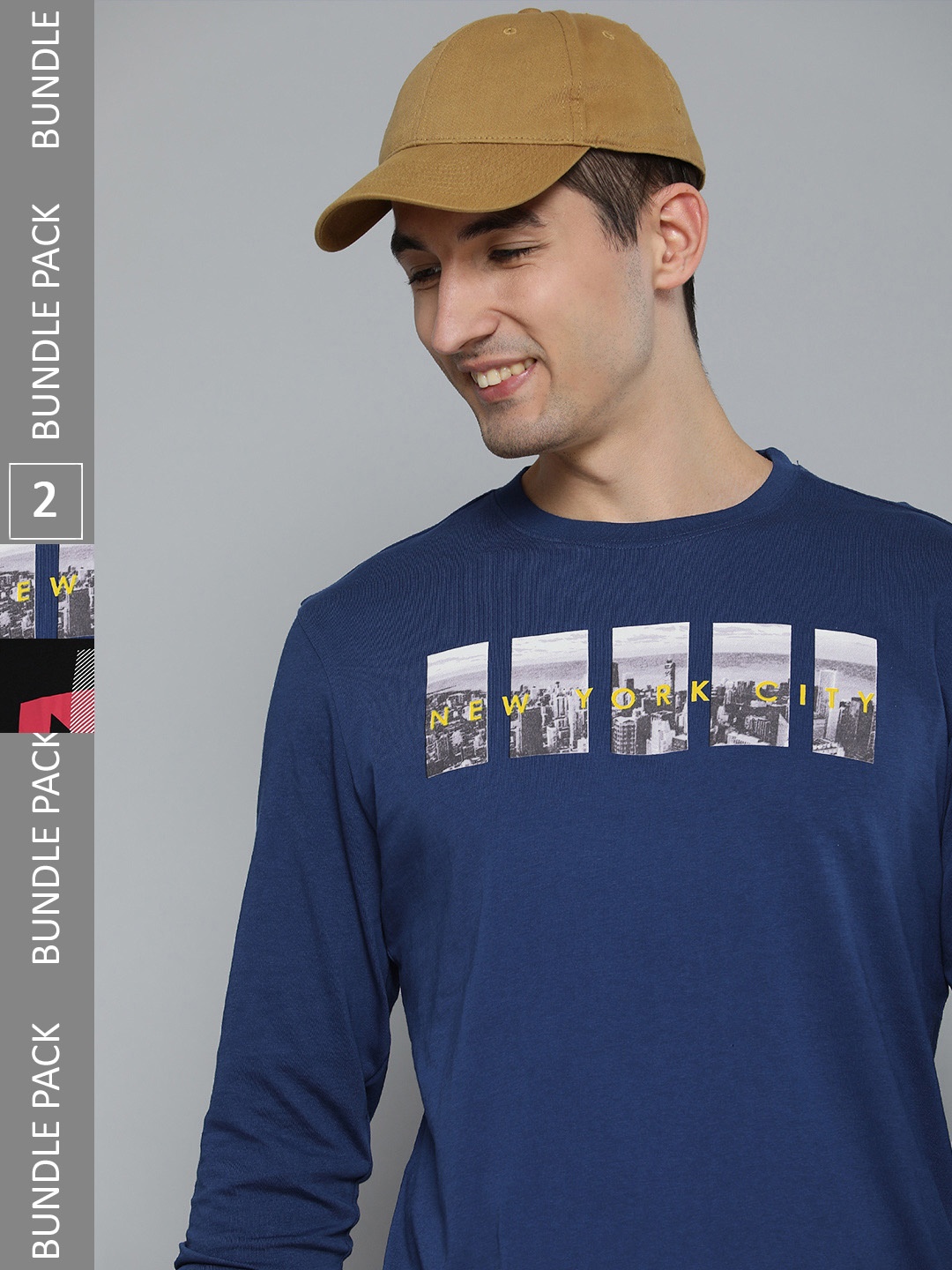 

HERE&NOW Men Pack Of 2 Pure Cotton T-shirts, Navy blue