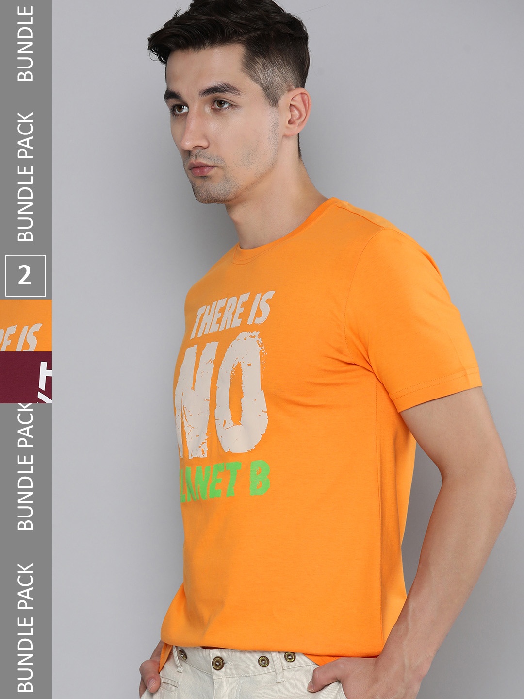 

HERE&NOW Men Pack Of 2 Pure Cotton T-shirts, Burgundy