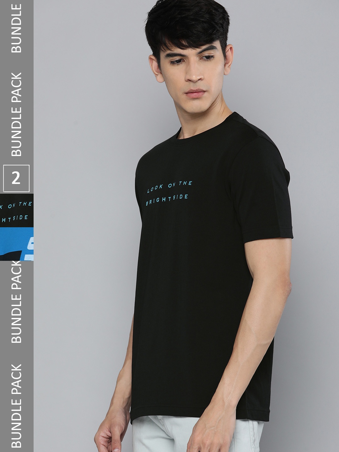 HERE&NOW Men Pack Of 2 Pure Cotton T-shirts, Black