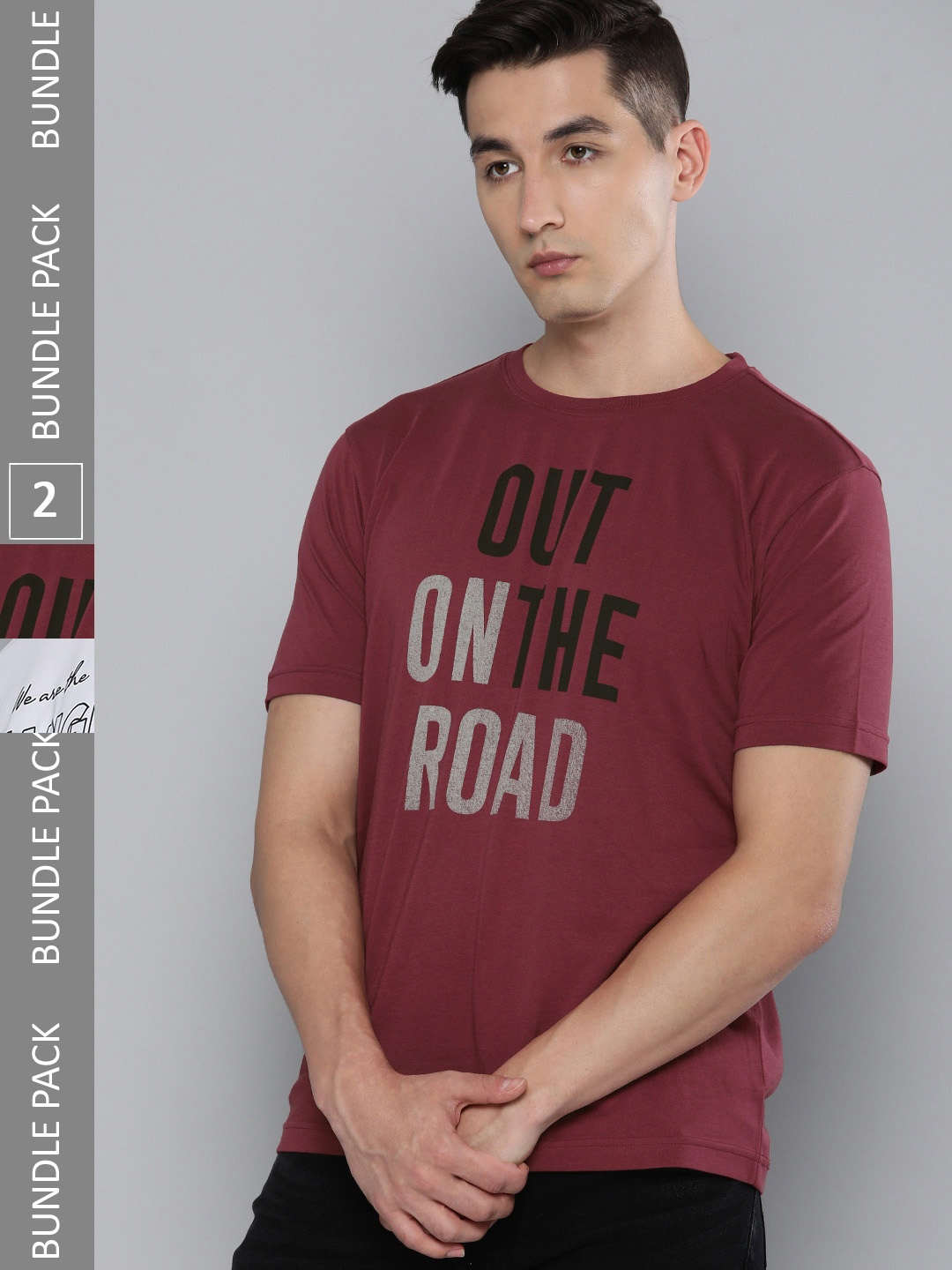 

HERE&NOW Men Pack Of 2 Pure Cotton T-shirts, White