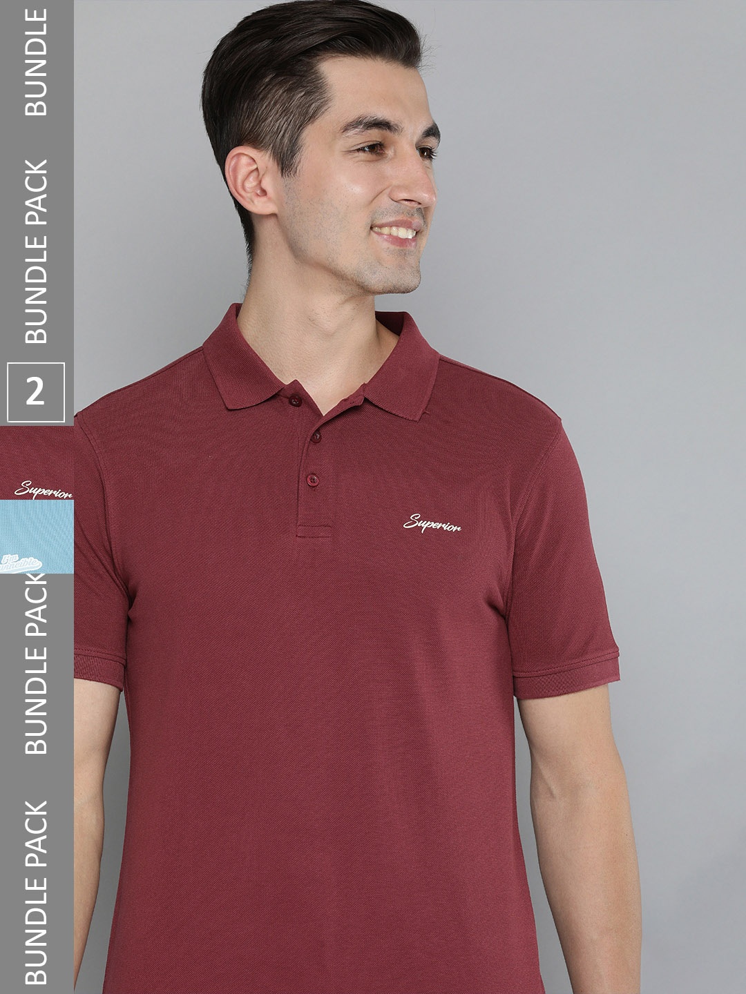 

HERE&NOW Men Pack of 2 Solid Pure Cotton T-shirts, Burgundy