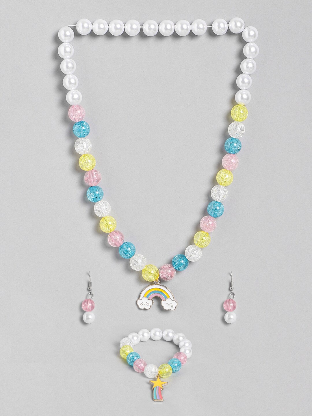 

EL REGALO Girls White & Pink Rainbow Pendant Beaded Jewellery Set