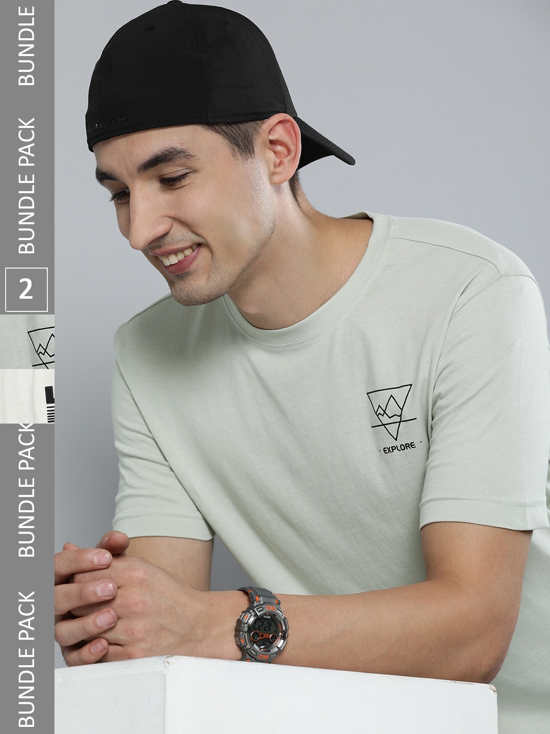 

HERE&NOW Men Pack of 2 Solid Pure Cotton T-shirts, Grey