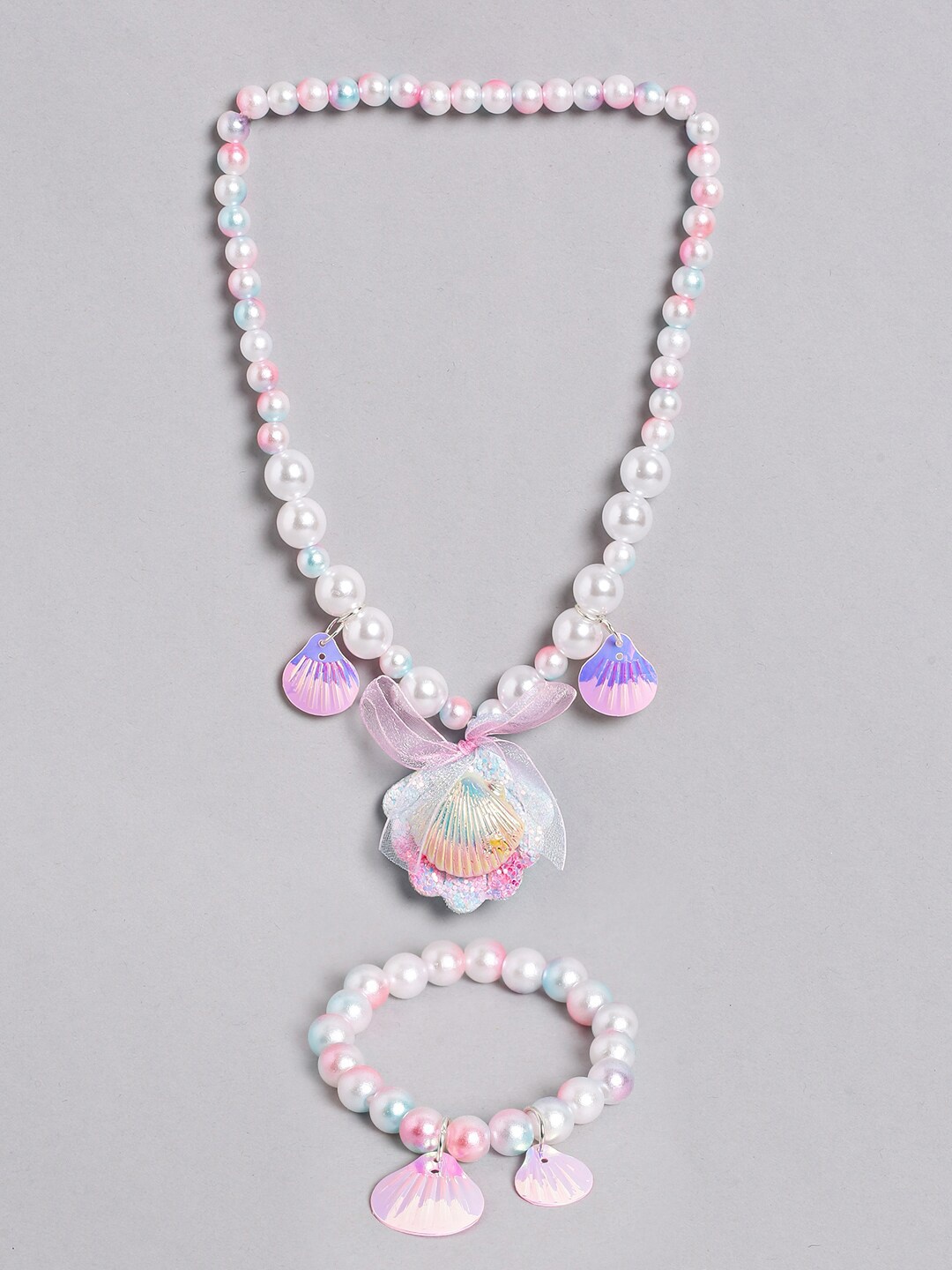 

EL REGALO Girls White & Pink Beaded Jewellery Set