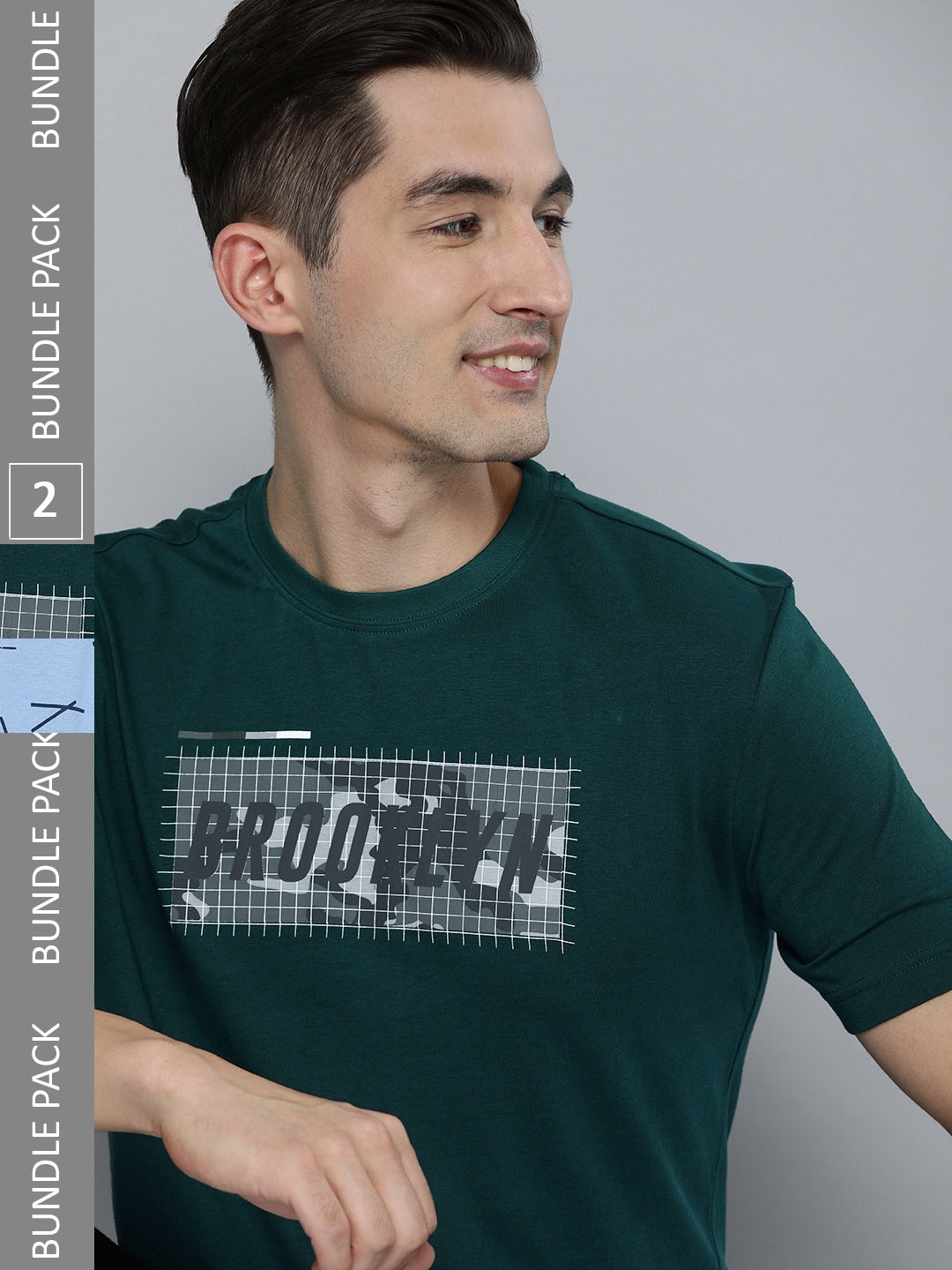 

HERE&NOW Men Pack of 2 Printed Pure Cotton T-shirts, Green