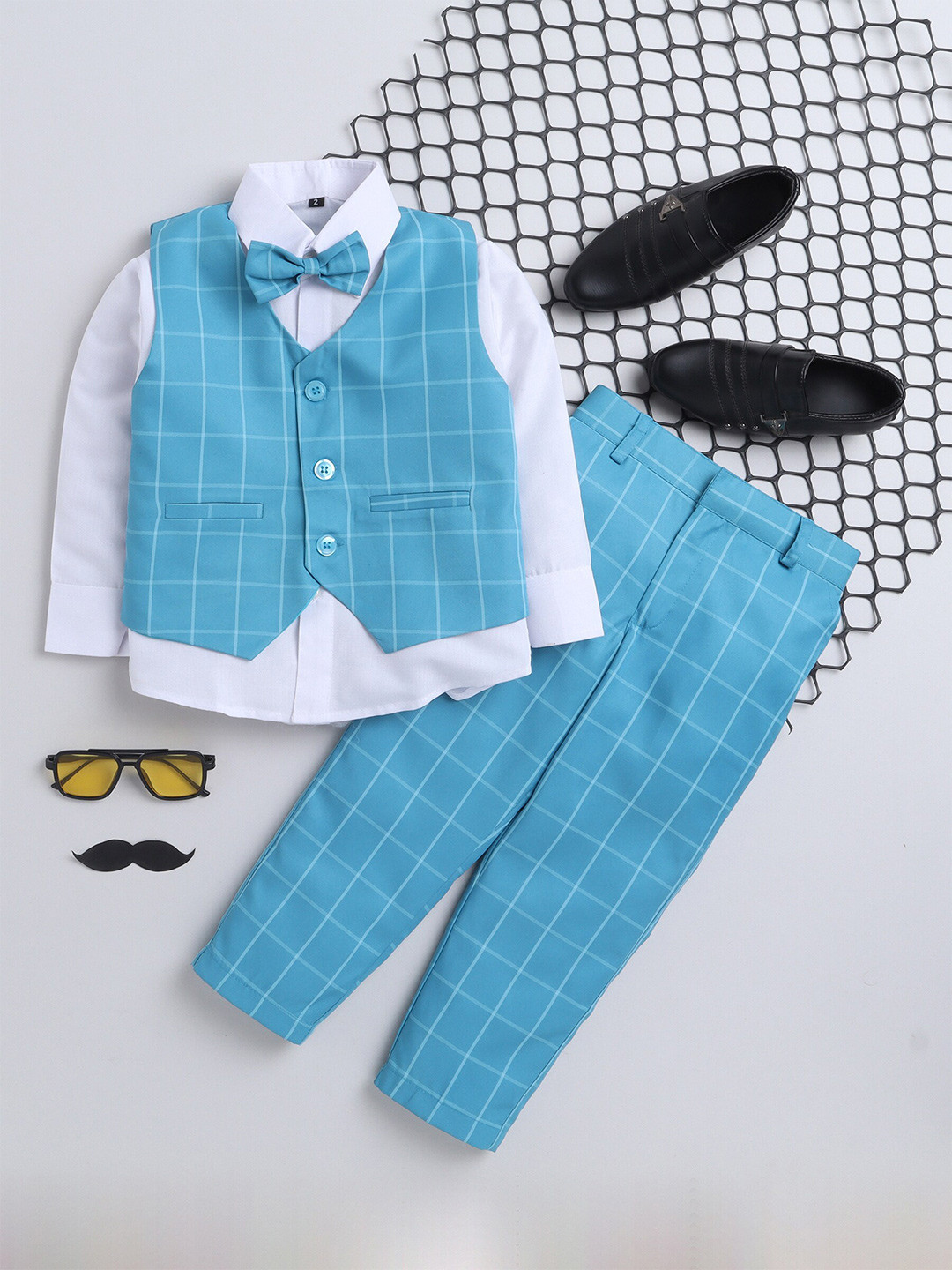 

Jeetethnics Boys Blue & White Shirt & Trouser With Waist Coat