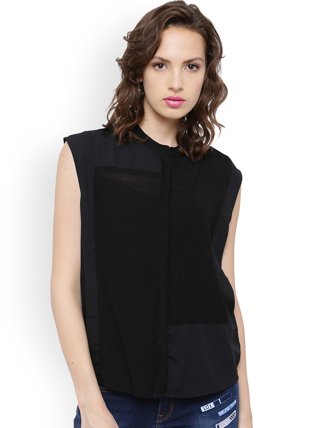 

Tokyo Talkies Women Black Solid Shirt-Style Top