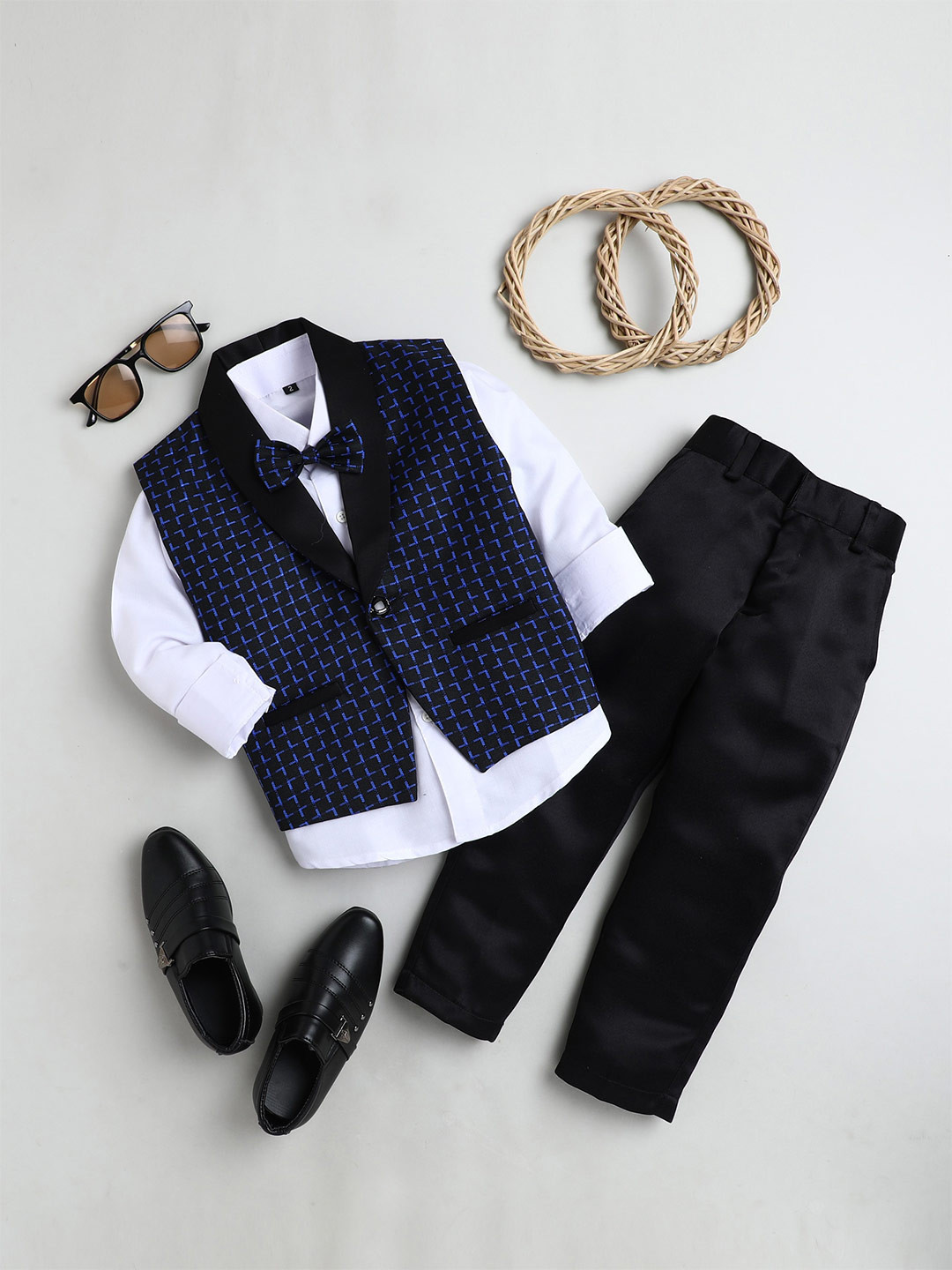 

Jeetethnics Boys Partywear Shirt with Trousers & With Waist Coat, Blue