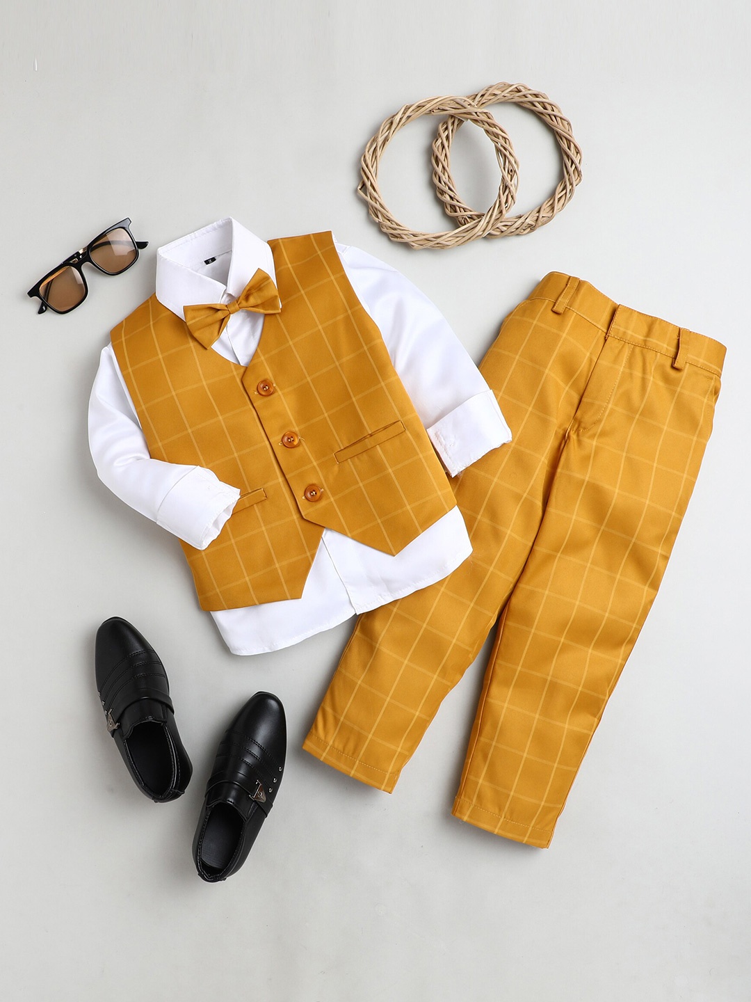 

Jeetethnics Boys Partywear Shirt & Trouser With Waist Coat, Mustard