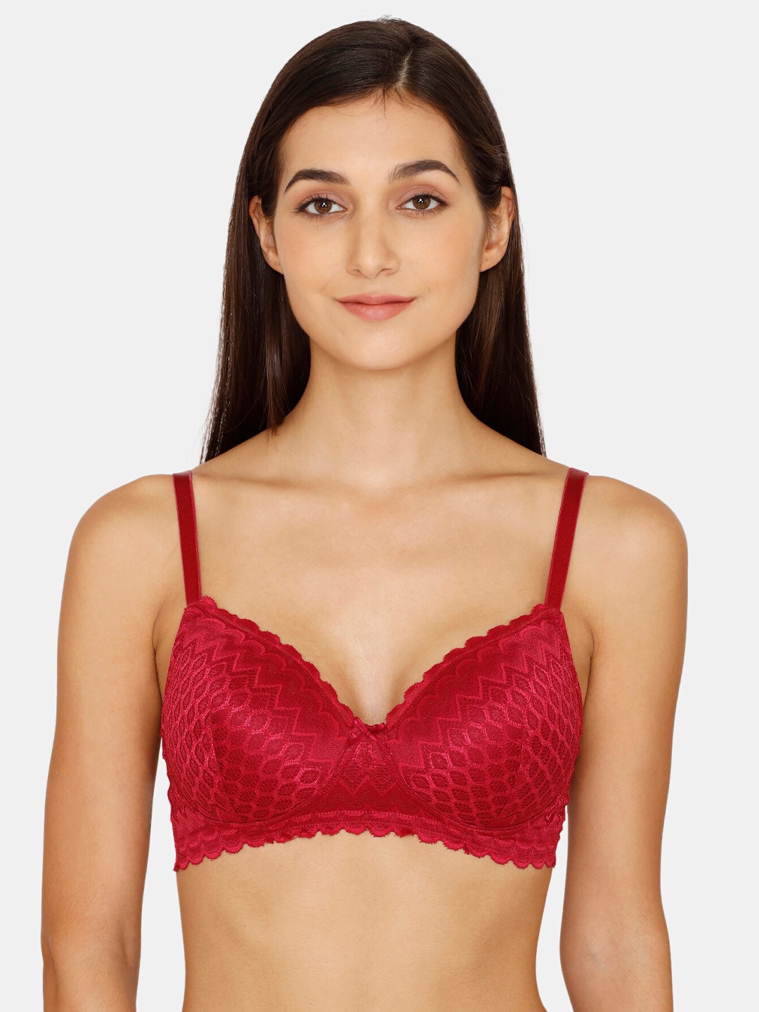 

Zivame Women Red Geometric Lace Lightly Padded Bra