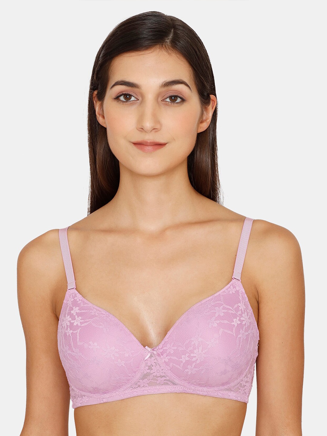 

Zivame Women Purple Floral Lace Lightly Padded Bra