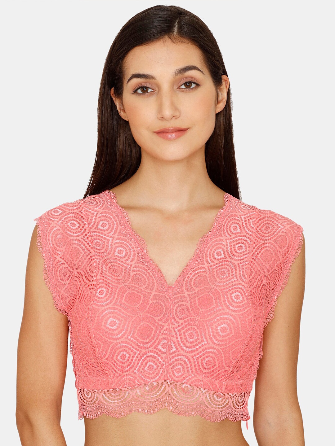

Zivame Women Pink Geometric Lace Underwired Bra