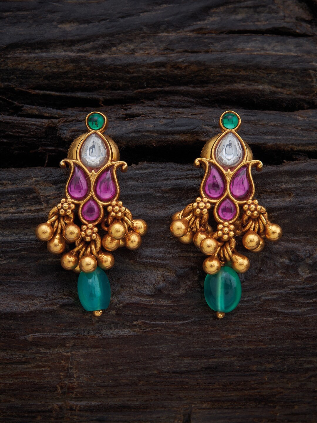 

Kushals Fashion Jewellery Green & Gold Plated Floral Drop Earrings