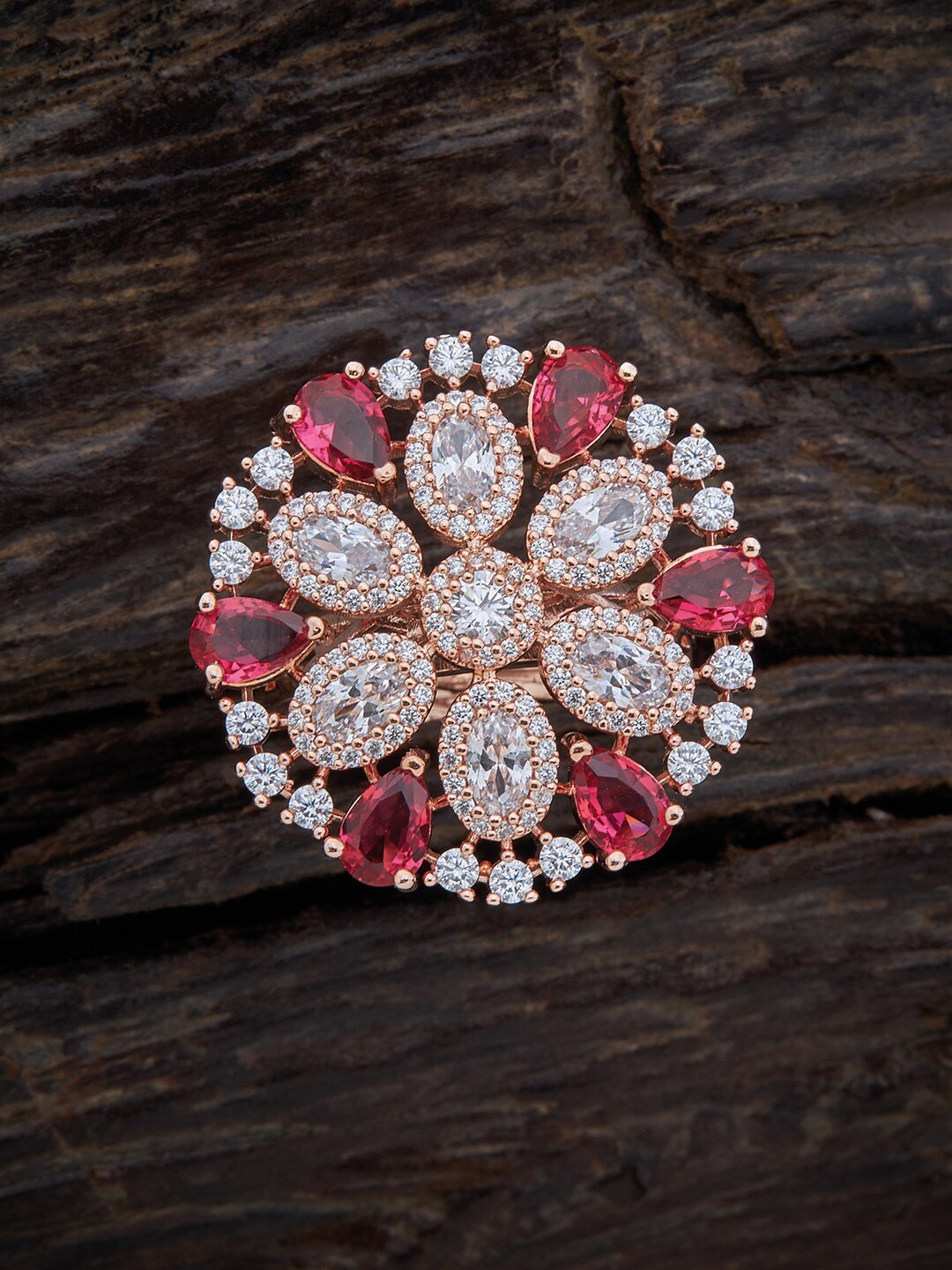 

Kushal's Fashion Jewellery Rose Gold-Plated & Red CZ-Studded Finger Ring