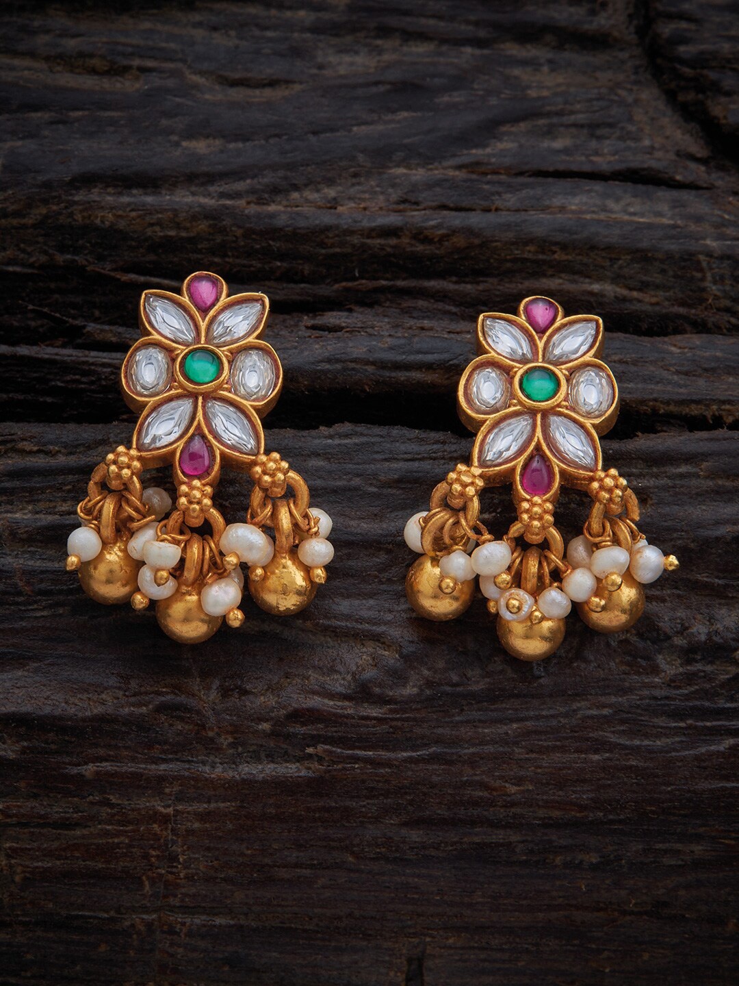 

Kushal's Fashion Jewellery Gold Plated Floral Drop Earrings, Red