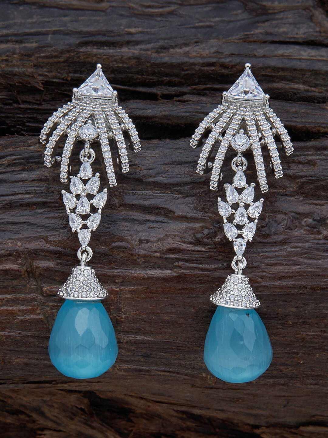 

Kushal's Fashion Jewellery Rhodium Plated Sea Green Contemporary Drop Earrings