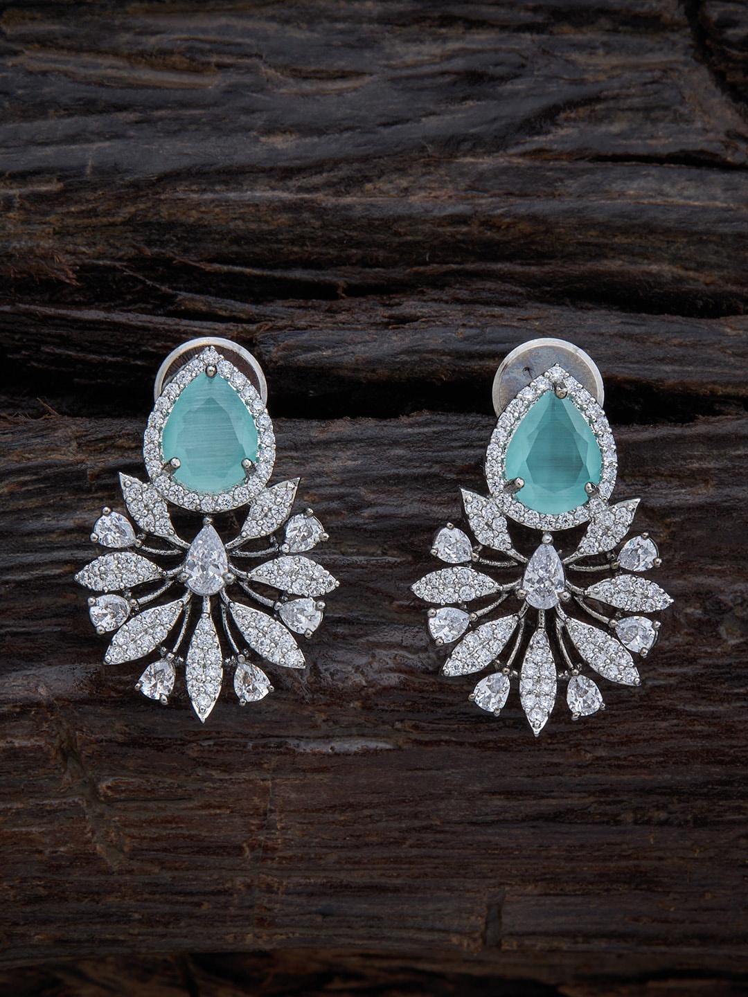 

Kushal's Fashion Jewellery Sea Green Rhodium Plated Floral Drop Earrings