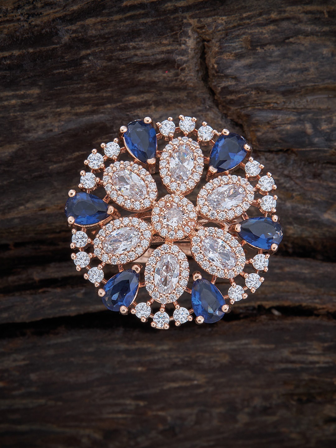 

Kushal's Fashion Jewellery Rose Gold-Plated & Blue Cubic Zirconia Finger Ring