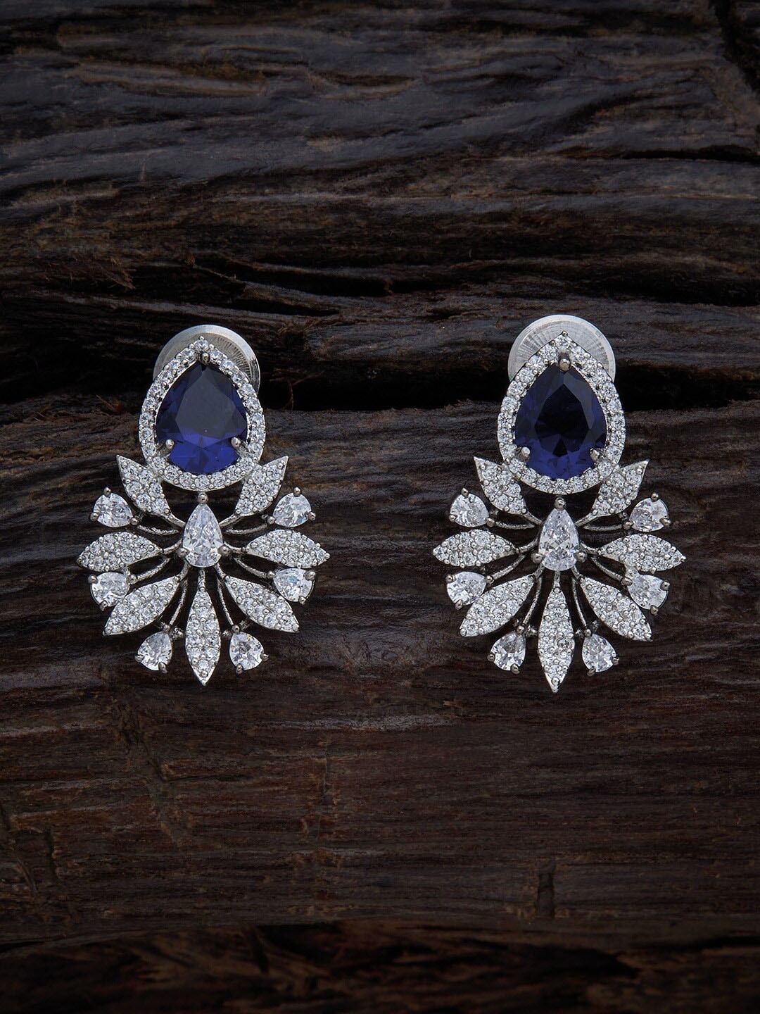 

Kushal's Fashion Jewellery Blue Rhodium Plated Floral Drop Earrings