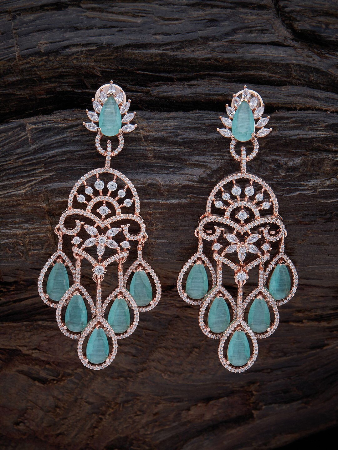 

Kushal's Fashion Jewellery Sea Green Rhodium Plated Teardrop Shaped Drop Earrings