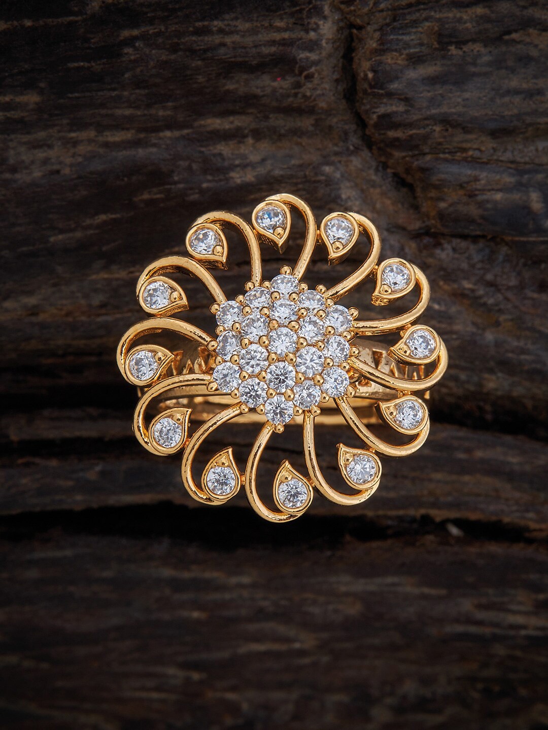 

Kushal's Fashion Jewellery CZ-Studded Adjustable Finger Ring, Gold