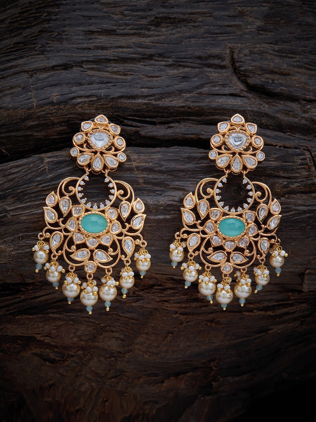 

Kushal's Fashion Jewellery Sea Green Floral Chandbalis Earrings