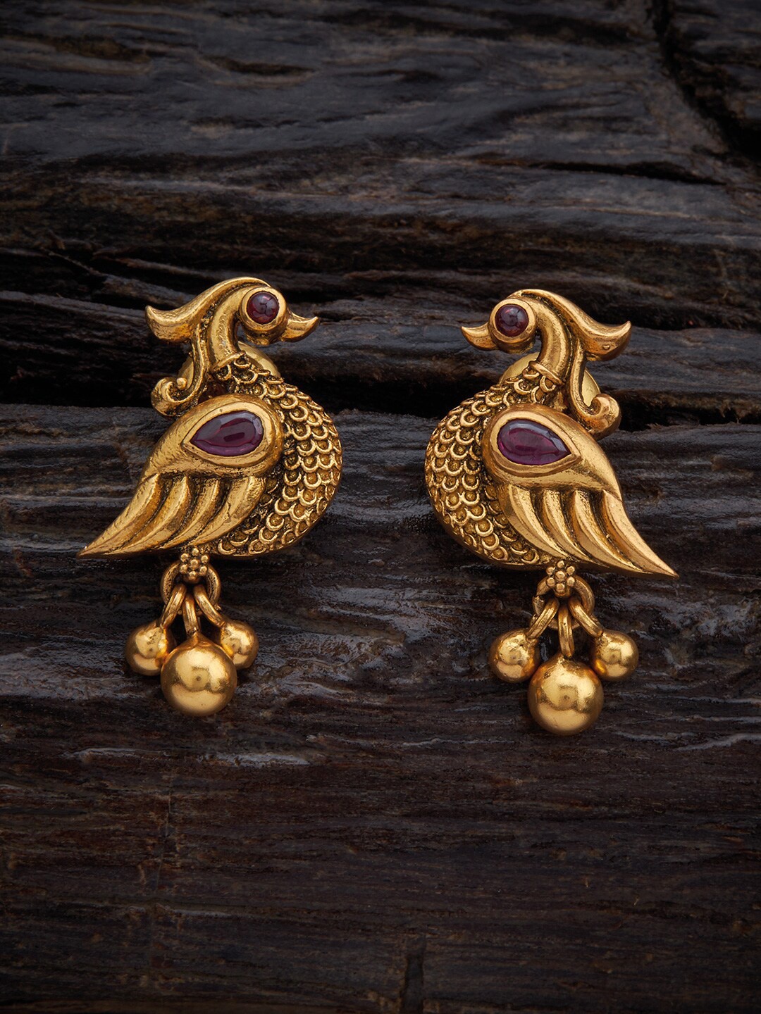 

Kushal's Fashion Jewellery Pink & Gold-Toned Peacock Shaped Drop Earrings