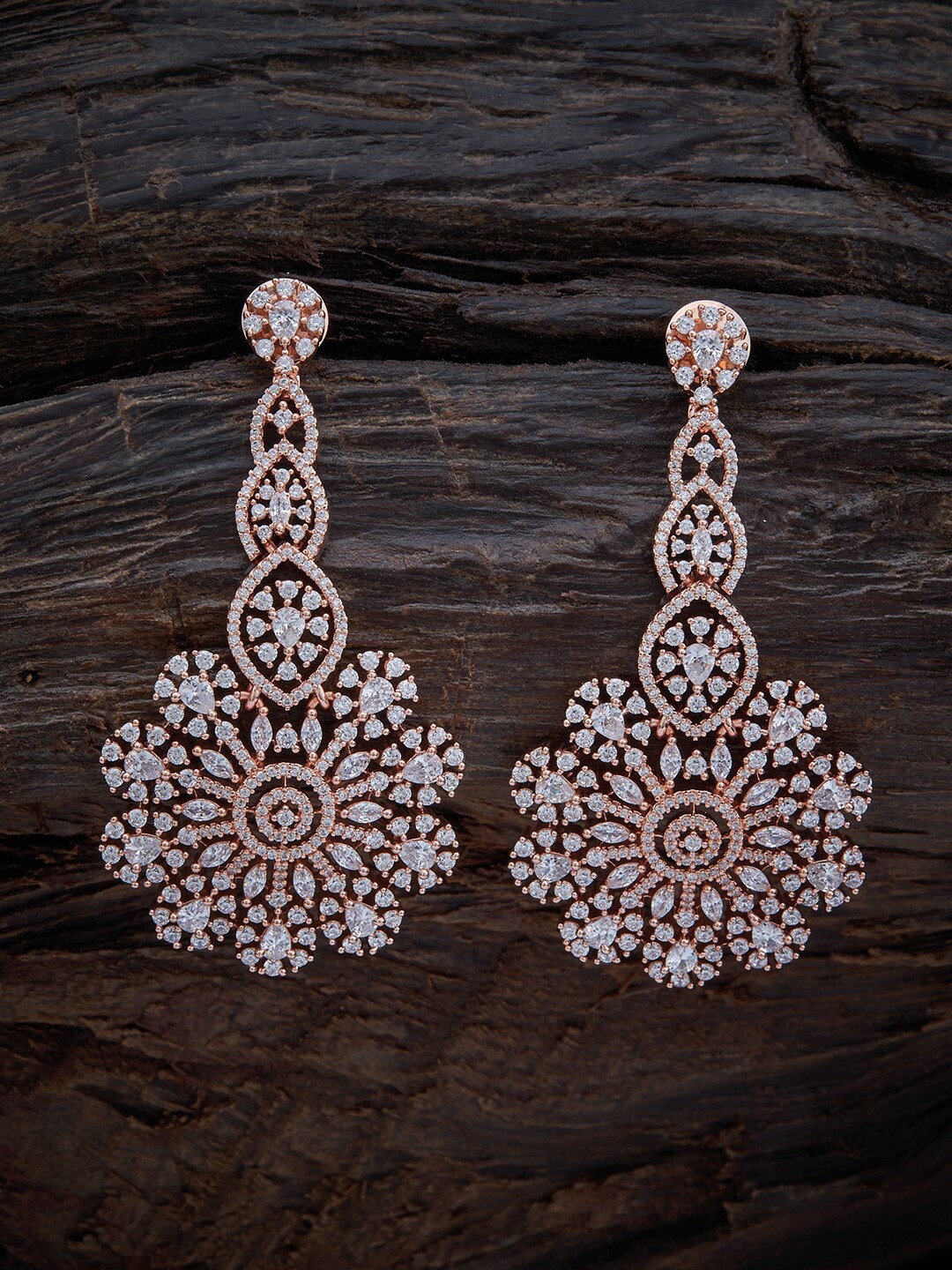 

Kushal's Fashion Jewellery White Floral Rose Gold-Plated Drop Earrings