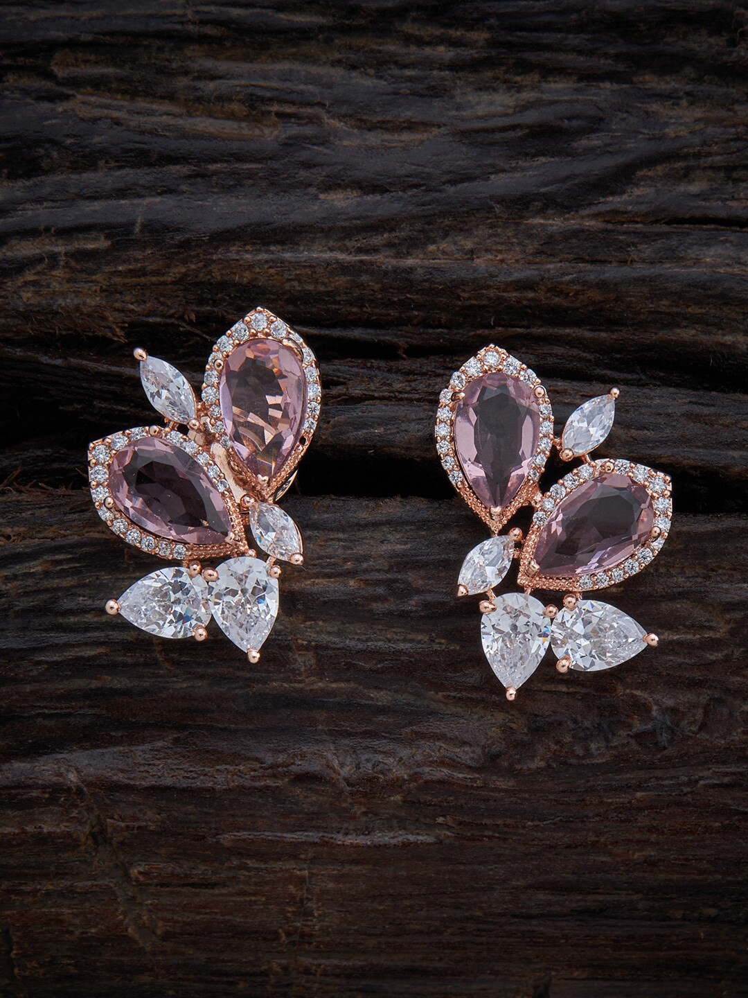 

Kushal's Fashion Jewellery Lavender Floral Rose Gold-Plated Drop Earrings