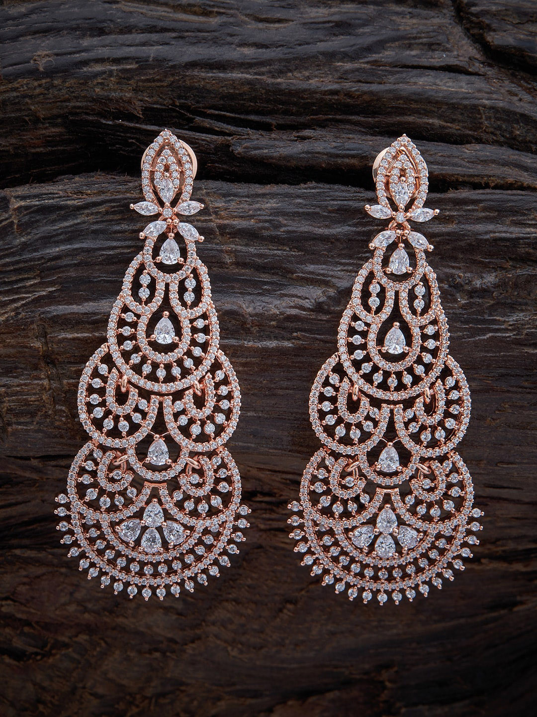 

Kushal's Fashion Jewellery White Circular Rose Gold-Plated Drop Earrings