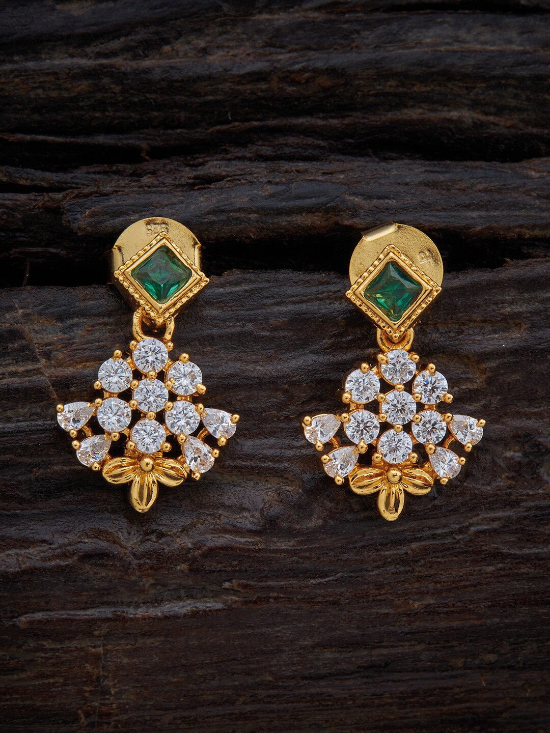 

Kushal's Fashion Jewellery Green Gold-Plated Floral Drop Earrings