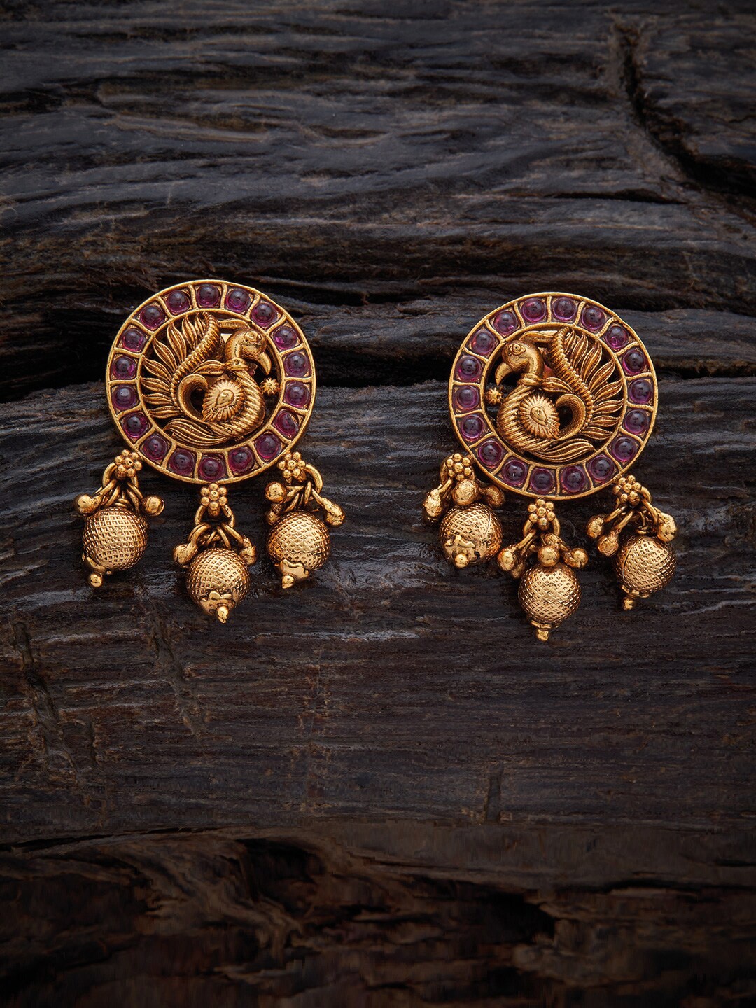 

Kushal's Fashion Jewellery Green & Pink Gold-Plated Peacock Shaped Drop Earrings
