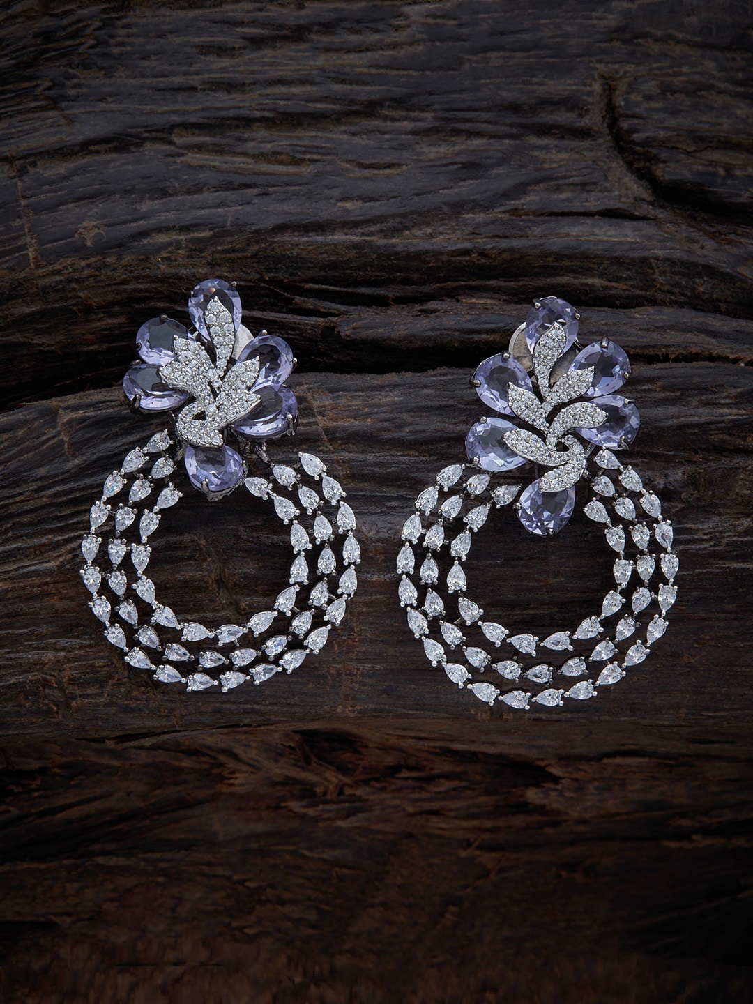 

Kushal's Fashion Jewellery Lavender & Silver Rhodium-Plated Circular Hoop Earrings
