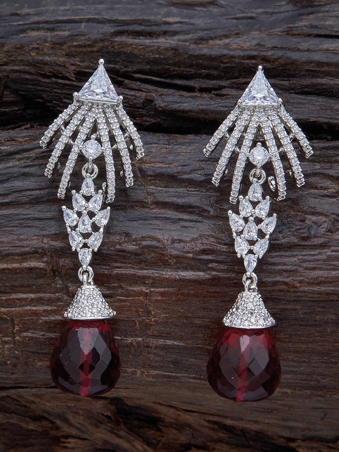 

Kushal's Fashion Jewellery Silver & Red Rhodium-Plated Contemporary Drop Earrings